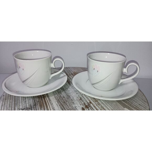 Replacement: Fine China Cup & Saucer - Pink/Purple Tulip Design (Japan) (Set 2) - Picture 1 of 4